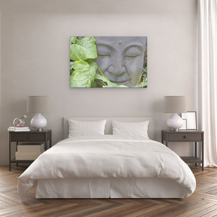 Canvas schilderij slaapkamer Buddha Hoofd met Blad