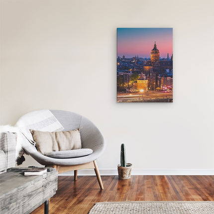 Canvas Schilderij Kamer Amsterdam Skyline Bij Zonsondergang 