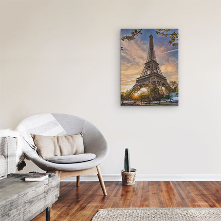 Canvas Schilderij Kamer Eiffeltoren In Parijs Tijdens Zonsondergang