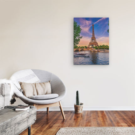 Canvas Schilderij Kamer Eiffeltoren In Parijs Aan Het Water - Kleur