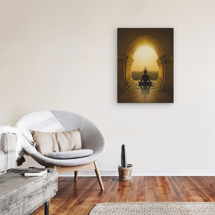 Canvas Schilderij Kamer Man Doet Yoga In Een Boeddha Tempel