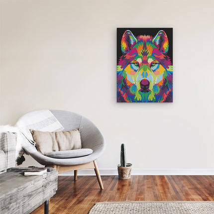 Canvas Schilderij Kamer Gekleurde Wolvenkop - Wolf - Abstract