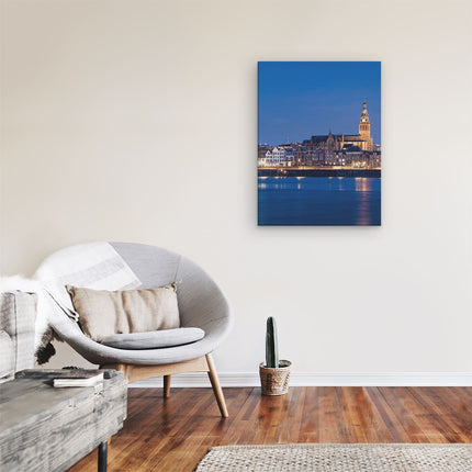 Canvas Schilderij Kamer Nijmegen Skyline met de Waal Rivier