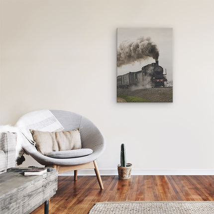 Canvas Schilderij Kamer Locomotief Trein met Rook Wolken