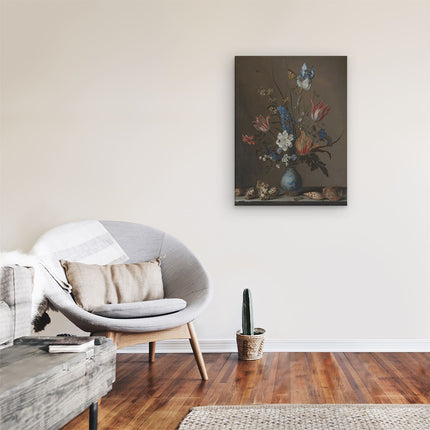 Canvas Schilderij Kamer Bloemen in een Wan-Li Vaas en Schelpen - Balthasar van der Ast