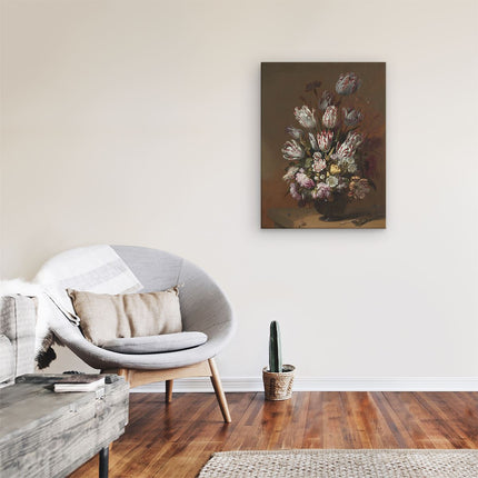Canvas Schilderij Kamer Stilleven met Bloemen - Hans Bollongier