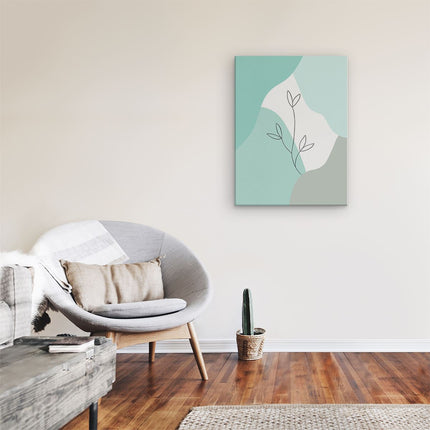 Canvas Schilderij Kamer Plant op Abstract Blauwe Achtergrond
