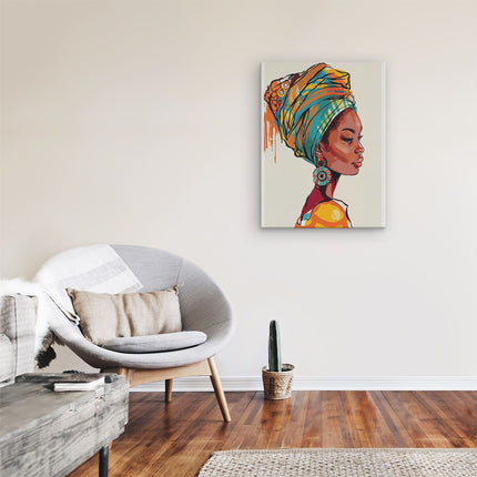 Canvas Schilderij Kamer Afrikaanse Vrouw in een Kleurrijke Tulband