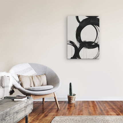 Canvas Schilderij Kamer Zwart Wit Kunstwerk van Cirkels