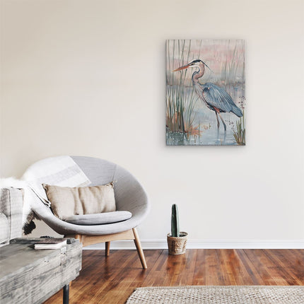 Canvas Schilderij Kamer Kunstwerk van een Blauwe Reiger in het Moeras