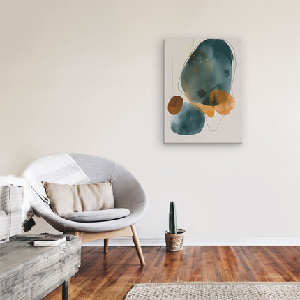 Canvas Schilderij Kamer Abstract Kunstwerk met Blauwe, Oranje en Bruine Kleuren