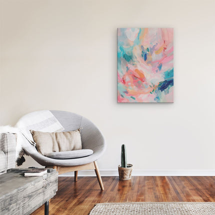Canvas Schilderij Kamer Abstract Kunstwerk met Roze, Blauwe en Groene Kleuren