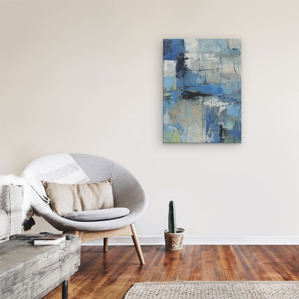 Canvas Schilderij Kamer Abstract Kunstwerk met Blauwe en Witte Kleuren