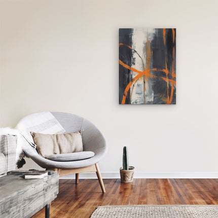Canvas Schilderij Kamer Abstract Kunstwerk met Oranje en Zwarte Lijnen