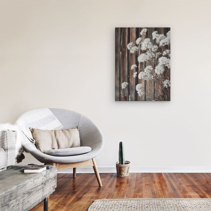 Canvas Schilderij Kamer Witte Bloemen voor een Houten Hek