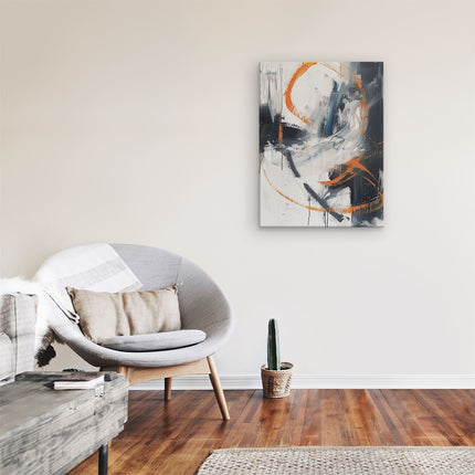 Canvas Schilderij Kamer Abstract Kunstwerk met Oranje en Zwarte Verf