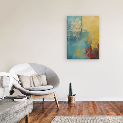 Canvas Schilderij Kamer Abstract Kunstwerk met Rode, Gele en Blauwe Kleuren
