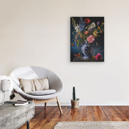 Canvas Schilderij Kamer Vaas met Bloemen op een Tafel