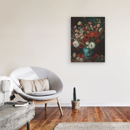 Canvas Schilderij Kamer Kunstwerk van Bloemen in een Blauwe Vaas