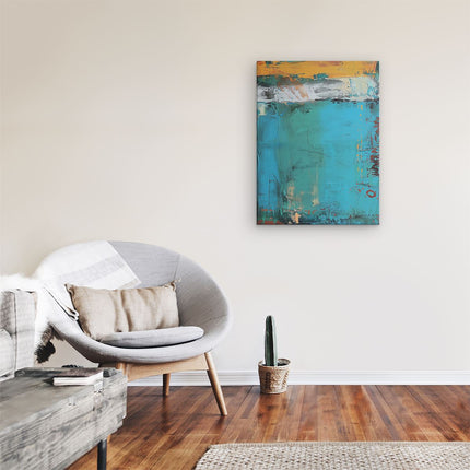 Canvas Schilderij Kamer Abstract Kunstwerk met Blauwe, Oranje en Gele Kleuren