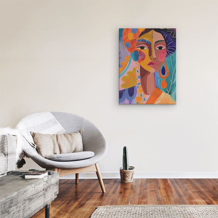 Canvas Schilderij Kamer Kunstwerk van een Vrouw in een Kleurrijke Tulband