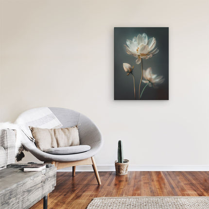 Canvas Schilderij Kamer Twee Witte Lotusbloemen op een Donkere Achtergrond