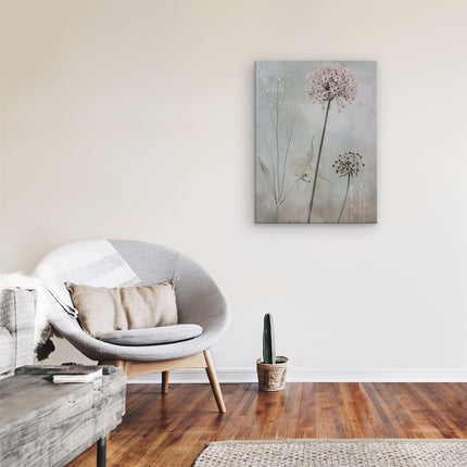 Canvas Schilderij Kamer Drie Roze Bloemen in een Veld