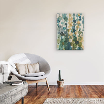Canvas Schilderij Kamer Aquarelkunstwerk van Blauwe, Groene en Gele Kralen