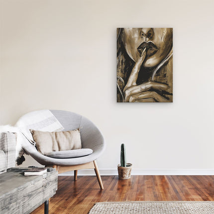 Canvas Schilderij Kamer Vrouw met haar Vinger op haar Lippen