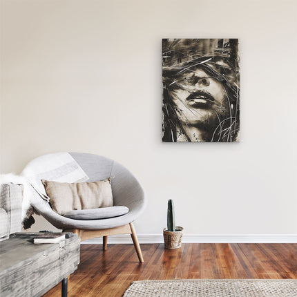 Canvas Schilderij Kamer Zwart Wit Kunstwerk van het Gezicht van een Vrouw