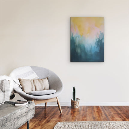 Canvas Schilderij Kamer Abstract Kunstwerk met Blauwe, Gele en Oranje Kleuren