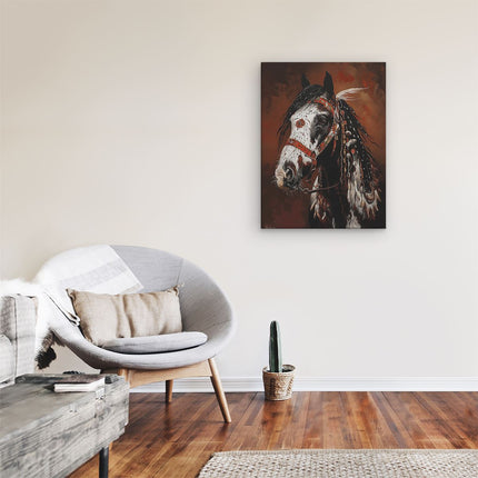 Canvas Schilderij Kamer Paard met een Veren Hoofdtooi