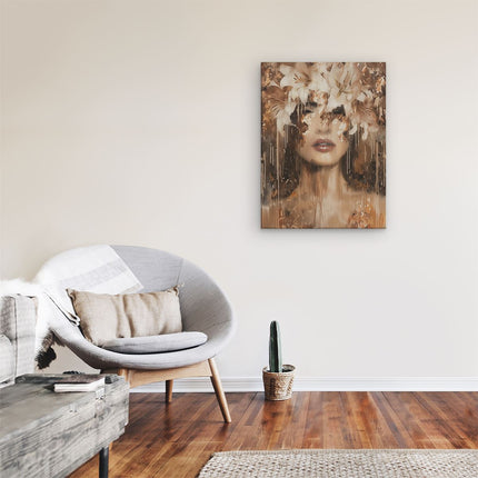 Canvas Schilderij Kamer Vrouw met Bloemen op haar Hoofd
