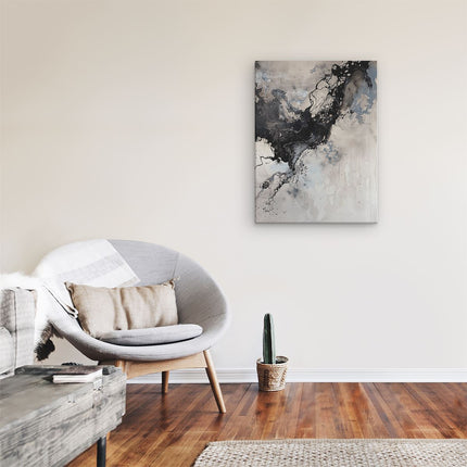 Canvas Schilderij Kamer Abstract Kunstwerk met Zwarte en Witte Inktspatten