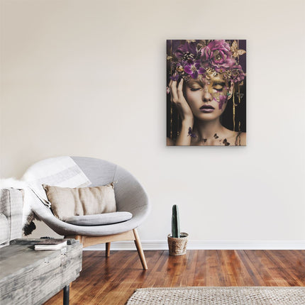 Canvas Schilderij Kamer Vrouw met Bloemen op haar Hoofd