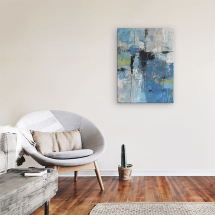 Canvas Schilderij Kamer Abstract Kunstwerk met Blauwe, Grijze en Witte Kleuren