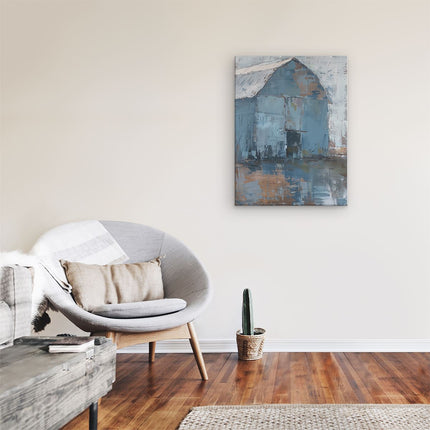 Canvas Schilderij Kamer Kunstwerk van een Blauwe Schuur