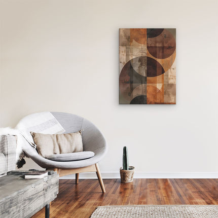 Canvas Schilderij Kamer Abstract Kunstwerk met Bruine, Zwarte en Witte Vormen