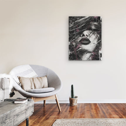 Canvas Schilderij Kamer Zwart Wit Kunstwerk van het Gezicht van een Vrouw