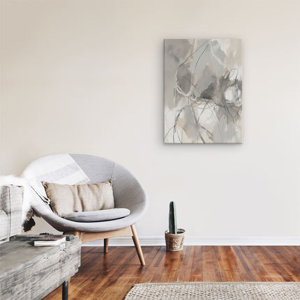 Canvas Schilderij Kamer Abstract Kunstwerk met Witte en Grijze Penseelstreken