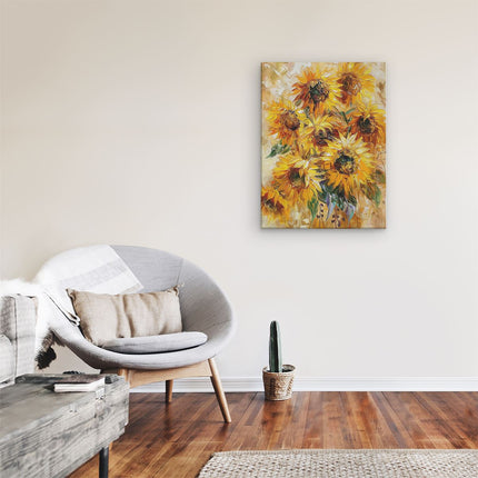 Canvas Schilderij Kamer Kunstwerk van Zonnebloemen in een Vaas