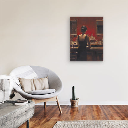 Canvas Schilderij Kamer Kunstwerk van een Vrouw aan een Bar