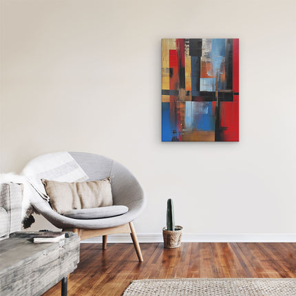Canvas Schilderij Kamer Abstract Kunstwerk met Rode, Blauwe en Gele Kleuren
