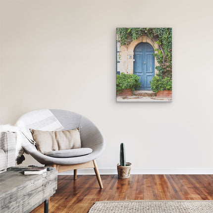 Canvas Schilderij Kamer Blauwe Deur met Klimplanten