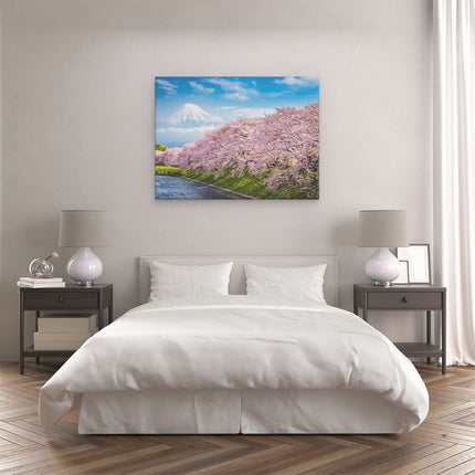 Canvas Schilderij Slaapkamer Roze Bloesembomen Bij De Fuji Berg