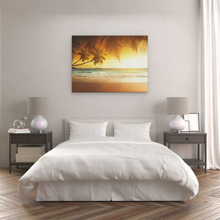 Canvas Schilderij Slaapkamer Tropisch Strand Tijdens Zonsondergang 