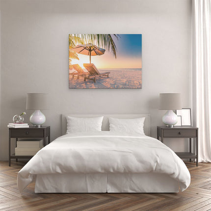 Canvas Schilderij Slaapkamer Tropisch Strand Tijdens Zonsondergang