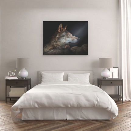Canvas Schilderij Slaapkamer Wolvenkop Met Een Zonnestraal - Wolf