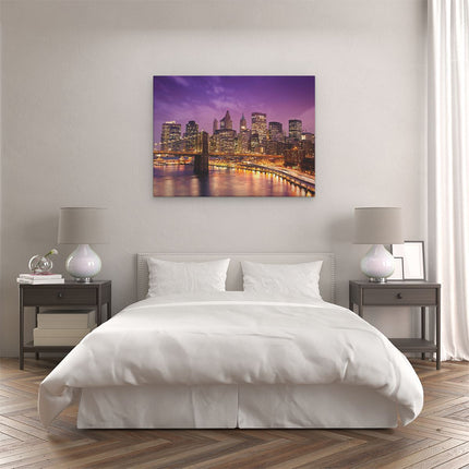 Canvas Schilderij Slaapkamer Skyline New York Van Centrum In Het Paars