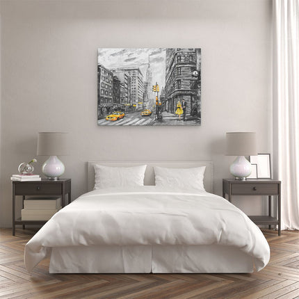 Canvas Schilderij Slaapkamer Geschilderde New York Tekening - Zwart Wit